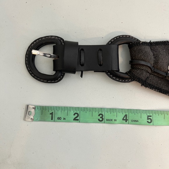 Unbranded Black Canvas Leather Wide Waist Belt Silver Concho Western Boho 29.5in - Picture 12 of 13